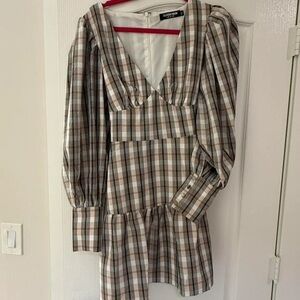 Fashion Union Plaid Dress in Brown and Cream